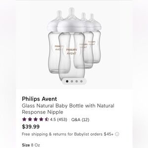 4 Philips Avent Glass Bottles - 8 oz